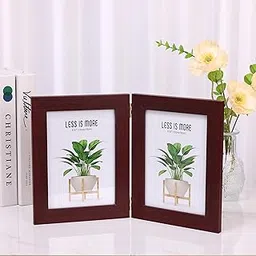 HOME ELEMENTS Wooden Double Photo Frame For Table, Tabletop Folding Picture Frames for Living Room, Table Decor, Home Decor, Office Desk, Premium Gifting, Hinged Folding Design (5" x 7")-picture-31