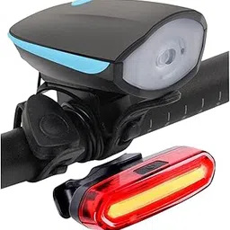 FCCRACING Combo of Bicycle LED USB Rechargeable Head Light and Tail Light with Multicolor (Blue-Red)-picture-26