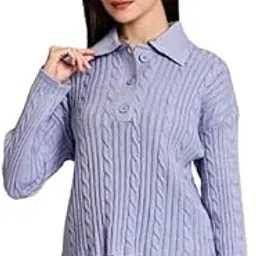 nobarr Women's Acrylic Full Sleeve with Green Cable Knit Polo Sweater-picture-32