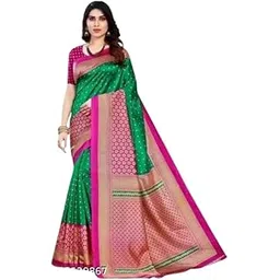 skycraft x Banarasi Art Silk Green Saree With Blouse Design Diamond Color greeb-picture-38