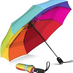 Auto Open and Close Umbrela || Windproof Travel Rainbow Umbrella for Rain || Automatic 3 Fold Umbrella for Men and Women-image-1