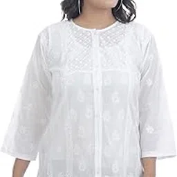 sanvi collections Hand Embroidered (Lucknowi Chikankari) keel Shirt for Women 3XL A086103-picture-37