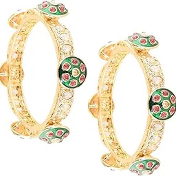 styollo by LAVAZZA Premium Alloy Kada Set With Zircon & Kundan Work With Rajwadi Pattern For Women & Girls | Designer Chudi Set | Stylish Bangle For Karvachauth | Fashion Jewellery - Pack Of 2 Kada-picture-45