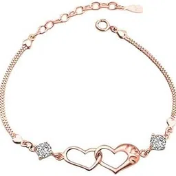 nilu's collection Double Heart Shape Cubic Zirconia Charm Bracelet, Love Bracelet for Women and Girls, Valentine's Day Gift-picture-27