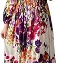 cigain Floral Maxi Printed Rayon Full Sleeves Bobbin One Piece fit and Flare Dress tie dye Pattern Comfy Night Wear Gown for Women Multi-Colour-picture-39