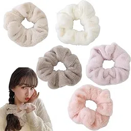 bakefy 5 pcs Fur rubber bands large fur Microfiber towel scrunchiesfor winter for girls Soft velvet ties Hair bands for scrunchies set accessories wedding scrunchies for women-picture-55
