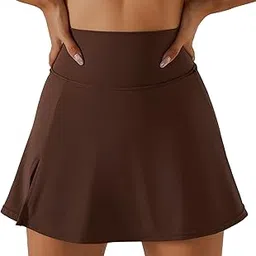 dnei Yoga Short Skirt, Inner Short Leisure Stretchy High Waist Soft Sports Running Skirts Breathable for Outdoors (S) Coffee-picture-12