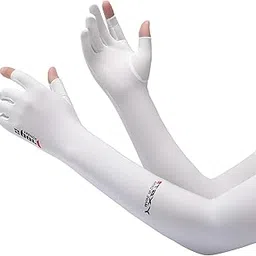Sun Protection Gloves for Women, Two-Finger Open Design, Lightweight Ice Silk Fabric, UV Protection Hand Gloves for Bike Riding, Driving, Cycling image 1