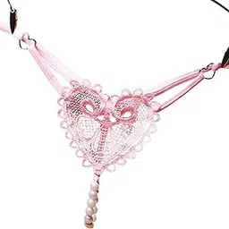 luissa Elegant Heart Lace Pearl G-String Thong, Embroidered Lingerie with Adjustable Straps, Royal Blue and Black, Open Crotch Design for Women-picture-21