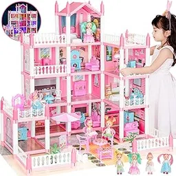 Pink Doll House 3 Miniature Toy Building STEM Toys Princess Dream House Pretend Play House Toy Set-picture-11