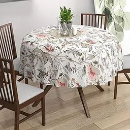 Trance Home Linen 100% Cotton 4 Seater Dining Round Table Cover | Circular Dining Table Cloth | Dining & Living Room Premium Table Cover (48 Inch Diameter | Calicut White | 4 Seater Only)-image-12