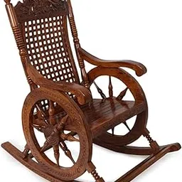 Zikrafts Handcrafted Wooden Rocking Chair with Wheel Design | Traditional Antique Finish-picture-12