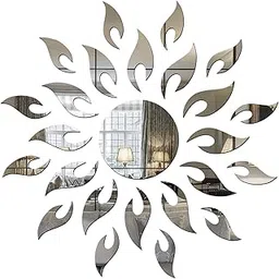 Wall1ders Silver Sun with Extra Flame (45 cm x 45 cm), mirror stickers for wall, acrylic mirror wall decor sticker, wall mirror stickers, Acrylic Stickers, Wall Stickers for Hall Room, Bed Room, Kitchen.-picture-20