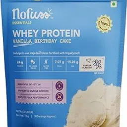NoFuss Whey Protein Powder Concentrate – Vanilla Birthday Cake, 1kg (2.2 lbs) | 24g Protein, 30 Servings | 7.07g BCAA & 15.26g EAA | Gluten & Sugar-Free | 5 Digestive Enzymes | Muscle Growth, Recovery & Strength Support + Free Shaker | Vanilla Flavour-picture-21