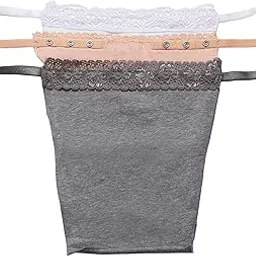 finesse miracle cami Women's Cotton Clip on Mock Lace Camisole Deep Neck Cover Miracle Cami. Set of 3. White, Grey & Peach-picture-16