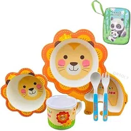 JUGUTEE Bamboo Fiber Dinner Set for Kids - Baby Feeding Bowl, Bamboo Fibre Kids Set, Bamboo Fiber Plates for Kids, Babies Feeding Set, Kids Feeding Set, Kids Feeding Set Bamboo (Lion Plate)-picture-47