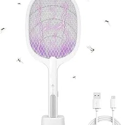 Oncarnival 6 LED Mosquito Killer Racket Rechargeable Handheld Electric Fly Swatter Mosquito Killer Racket Bat with UV Light Lamp Electric Insect Killer Racket USB Charging Base-image-83