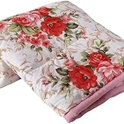 LOVEKUSH Floral Printed Standard Double Bed Reversible Microfiber AC Dohar Blanket Lightweight Quilt/Duvet (Pink and White)-picture-23