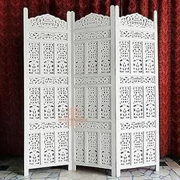 Home & Goods International Foldable Wooden Room Divider Partition – Stylish Privacy Screen for Home, Office, Studio, Salon - Kangra Badrun, White (3 Panel)-picture-10