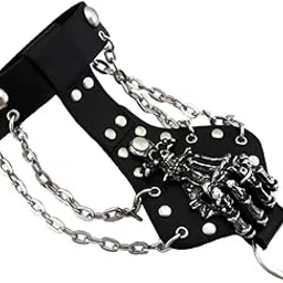 Worldcare® Mens Gothic Alloy Spike Skeleton Hand Wrap Leather Cuff Finger Ring Bracelet-picture-43