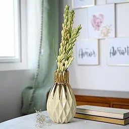 Market99 Ivory & Golden Geometric Vase | Nordic-Design Flower Holder for Fresh or Artificial Flowers | Aesthetic Decorative Pot for Home, Office, Bedroom, Living Room & Gifting Purpose-picture-25