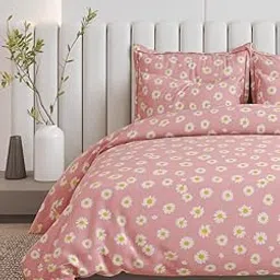 Premium Glace Cotton Duvet Cover/Comforter - Single Size 60"x90" inches - Pink Sunflower, 180 Thread Count, Zipper, Geometric-image-58