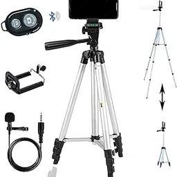 HIMSEAS 3110 Combo Tripod with Selfi Remote and Collar Mic 1.5 Meter Long, Mobile Stand Holder, Fold-able, Portable Adjustable, Aluminium Body with Smartphone Bracket Clip-picture-49