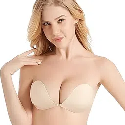 ROYCreation Women's & Girl's Strapless Push Up Wire Free Backless Stick On Invisible Bra Beige-picture-47