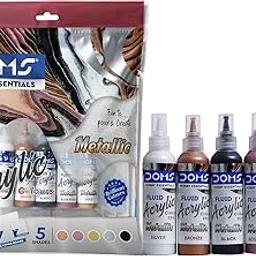 DOMS Metallic Fluid Acrylic Colour | 5 Assorted Metallic Colours Bronze, Rose Gold, Gold,Silver, Black of 25ml Each | 10 X 10 cm & 20 X 20 cm Canvas Board | 2 Gloves-picture-17