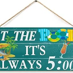 Retro Wood Sign-At The Pool It'S Always 5:00 Vintage Home Decor Backyard Patio Pool Wall Decoration Pool Sign 6x12 Inch-image-14