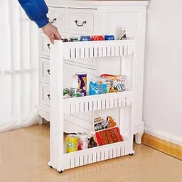 JIGVA Multilayer Space Saving Storage Organizer Rack Shelf with Moving Wheels, Slim Slide Out Kitchen Trolley Rack for Kitchen, Bathroom, Bedroom.(3 Layer)(Color:- White)(Size:- 54x12x72 cm)(Plastic)-picture-19