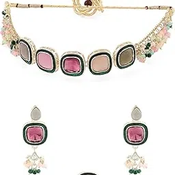 zaveri pearls Multi Colour Multistrand Beaded Cluster Choker Necklace Earring & Ring Set For Women-ZPFK16494-picture-31
