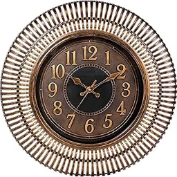 Vintage Sunburst Wall Clock, 50 cm, Bronze and Gold, Round Metal Frame-picture-21