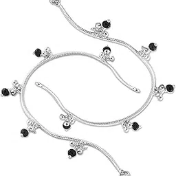 lila Jewellery for All Occassions Traditional White Metal Anklet Payal Pair for Women Girls (1 Pair)-picture-54