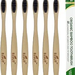 EcoUT Organic Compostable Bamboo Toothbrush with Ultra-Soft Charcoal activated Bristles, 100% Natural & Eco-Friendly (Pack of 6) image 1