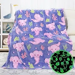 KIVEE Glow in The Dark Blanket Axolotl Gifts Toys for Girls Cute Axolotl Blanket for Birthday Gifts-picture-20