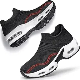 doussprt Walking Shoes Women Slip on Sock Sneakers Lady Girls Nurse Mesh Air Cushion Platform Loafers Fashion Casual Black US Size 8-picture-27
