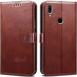 KDM VIVO V11 Brown flip Cover Proection Holding Cover Mobile Basic Case Cover Leather Folding Cover image 1