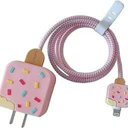 VNJ ACCESSORIES Protective Charger Case for iPhone 18W 20W iPhone 16 15 14 13 12 11 Pro Max Charging Cable Charger Protective Cover Data Cable Protective Sleeve-Icecream Pink-picture-26