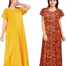 Nighty for Women |Cotton Printed Maxi Gown Ankle Length Nighty| Night Dress Gown for Women Maxi - Free Size (Pack of 2)-picture-14