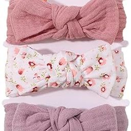SYGA 3 Pcs Baby Headband Nylon Bow Soft Stretchable Hairband for Newborn Infant Toddler Kids For 0-3 Year (Type-D, Free Size)-picture-38