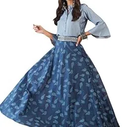 inweave BLUE & GREY CHANDERI SKIRT FUSION SET-picture-11