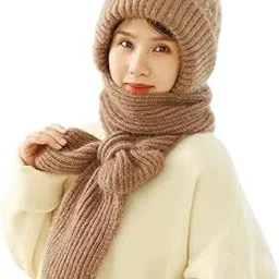 Integrated Ear Protection Windproof Cap Scarf, 2 in 1 Winter Plus Velvet Knitting Thick Warm Ear Guard Hat for Women Multicolour-image-93