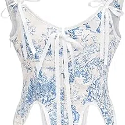 luolingongjue Women’s Retro Blue & White Porcelain Corset | Back Strap Waist Shaper | Vintage Underbust Corset-picture-17