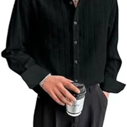 Men's White Textured Popcorn Shirt with Spread Collar | Full Sleeve | Solid Color | Stitched-picture-47