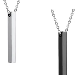 SONI DESIGNS Pendant for Men and Boys Silver & Black Bar Pendants For Men |Silver & Black Bar Shape Pendants with Chian Birthday Gift for Men and Boys Anniversary Gift-image-53