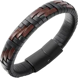 brizberry Titanium Steel Vegan Leather Micro Insert Bracelet for Men & Boys-picture-28