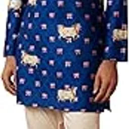 Men's Blue Digital Print Kurta with Cream Cotton Pyjama - Festival Special Set-image-25