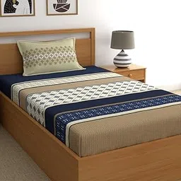 Home Ecstasy 100% Cotton Single Bedsheet with 1 Pillow Cover - (Size 59 x 87 inches, 140 TC, Colour - Blue)-picture-21
