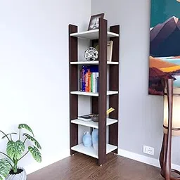ESTANTERIA Frosty Tragbar Book Shelf Wooden Engineer Wood Book Rack for Study Room 5 Tier Corner Rack Storage Organizer Modern Book Display Showcase Stand for Library, Living Room,Office(Wenge/White)-image-16
